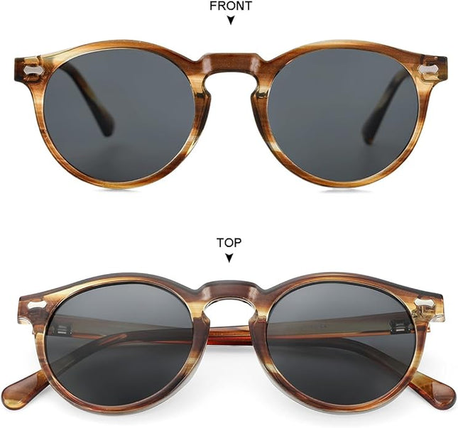Gleyemor Vintage Polarized Sunglasses for Men Round Sunglasses UV400 Protection Retro Hand-crafted Acetate Frame