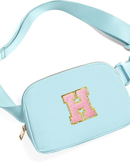Gitus Gifts for 7 8 9 10 11 Year Old Girls Belt Bag Fanny Pack Crossbody Bags with Initial Letter Patch Birthday Gifts for Daughter Sister Friends Teen girls (Icing Blue-H)