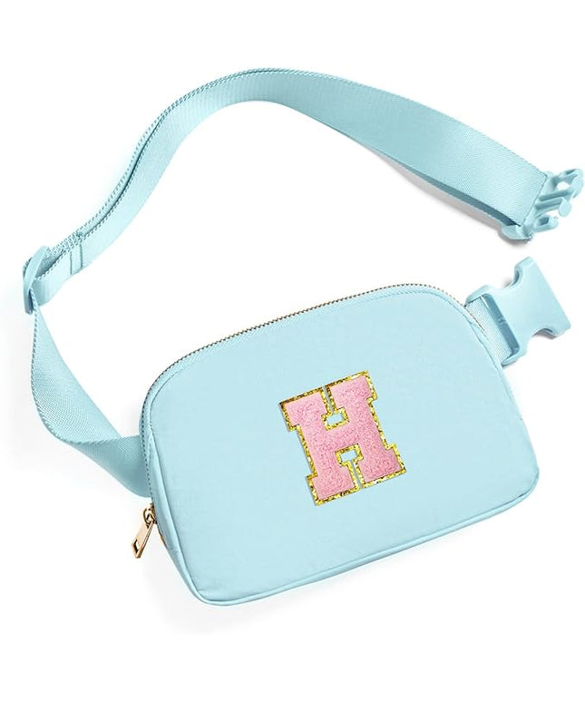 Gitus Gifts for 7 8 9 10 11 Year Old Girls Belt Bag Fanny Pack Crossbody Bags with Initial Letter Patch Birthday Gifts for Daughter Sister Friends Teen girls (Icing Blue-H)