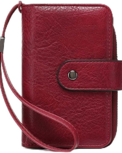 Genuine Leather Women's Wallet with Large Capacity Double Zip Around Design RFID Blocking Credit Card Holder and Wristlet Purse Black (Burgundy)