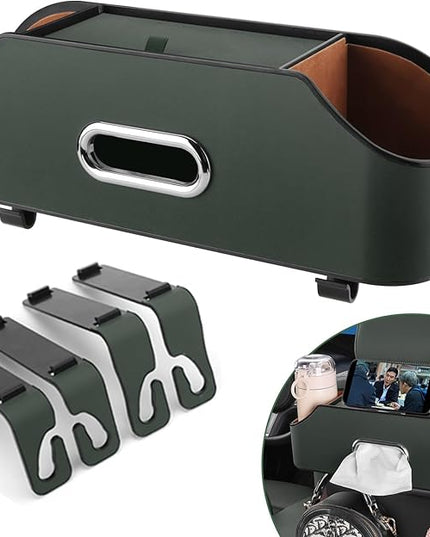 Car Seat Back Organizer - Stylish & Functional Storage for Family Adventures - Cup Holders, Tissue Box & Hooks - Perfect for Kids, Road Trips & Travel (Emeralds)