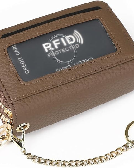 imeetu RFID Credit Card Holder, Small Leather Zipper Card Case Wallet for Women
