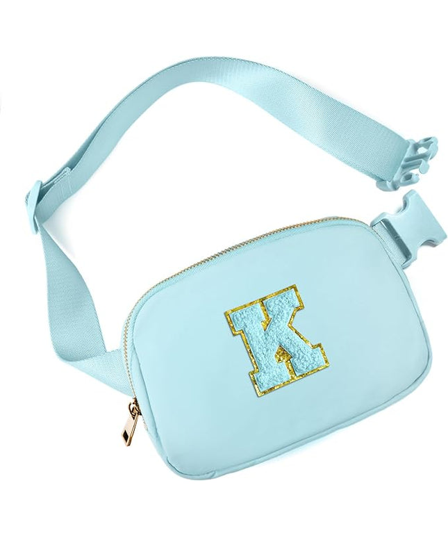 Gitus Gifts for 8 9 10 11 12 Year Old Girls Belt Bag Fanny Pack Crossbody Bags with Initial Letter Patch Cute Stuff Birthday Gifts for Teen Girls Women Personalized Trend Stuff (Icing Blue-K)
