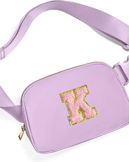 Gitus Initial Belt Bag Fanny Pack Crossbody Bag for Girls Birthday Gifts Age 8-10 Teen Girl Gifts Trend Stuff Personalized Letter Gifts for Daughter Sister (Lavender-K)