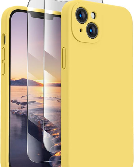 FireNova Designed for iPhone 14 Case, Silicone Upgraded [Camera Protection] Phone Case with [2 Screen Protectors], Soft Anti-Scratch Microfiber Lining Inside, 6.1 inch, Yellow