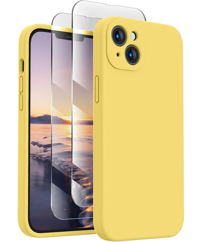 FireNova Designed for iPhone 14 Case, Silicone Upgraded [Camera Protection] Phone Case with [2 Screen Protectors], Soft Anti-Scratch Microfiber Lining Inside, 6.1 inch, Yellow