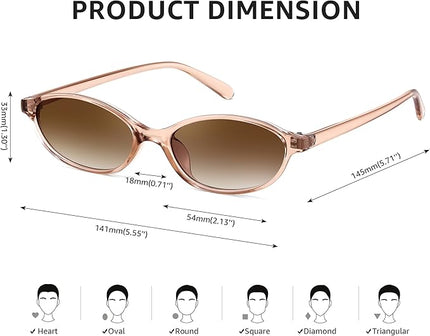 FEISEDY Retro Oval Cat Eye Sunglasses for Women 90s Narrow Lightweight Shades Y2k Trendy Sunnies B0257