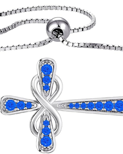 YL Cross Bracelet 925 Sterling Silver Infinity Sideways Link Bracelet Birthstone Jewelry for Women