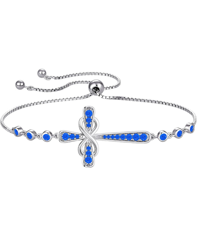 YL Cross Bracelet 925 Sterling Silver Infinity Sideways Link Bracelet Birthstone Jewelry for Women