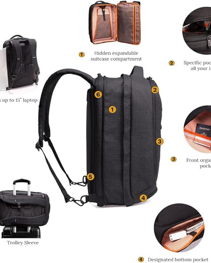 Knack Series 1 Laptop Backpack Fits up to 15 Inch - Knack Bags Carry-On Backpack, TSA Approved, Expandable Travel Backpacks With 3 Day Outfit Capacity (Stealth Black, Medium)