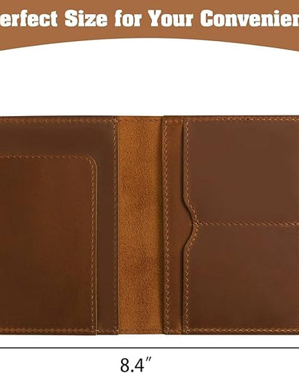 Jack&Chris Genuine Leather Passport Holder For Travel, RFID Blocking Handmade Passport Holder with Card Case Organized & Safe, Quality Travel Essentials for Women and Men for Gifting, Brown