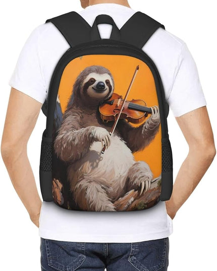 Sloth Plays Violin Notebook Backpack Fits 15 Inch Laptop Casual Backpack Casual Daypack