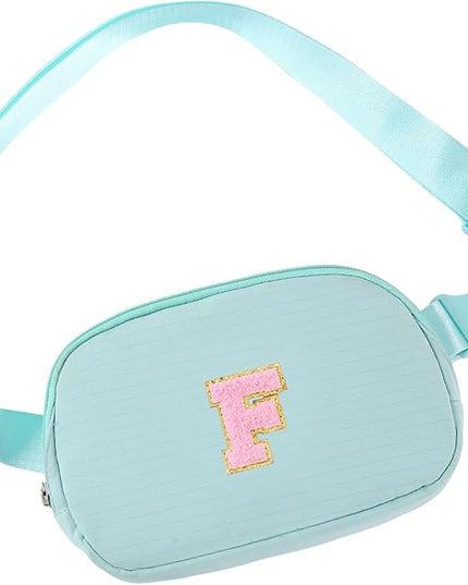 Glratn Initial Letter Fanny Pack for Girls,Patch Belt Bag,Toddler Crossbody Bags，Gifts for 3 4 5 6 7 8 9 10 11 12 Year Old Teens Kids,Christmas Graduation Gifts for Teen Girls ，(Light green-F)