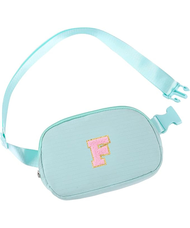 Glratn Initial Letter Fanny Pack for Girls,Patch Belt Bag,Toddler Crossbody Bags，Gifts for 3 4 5 6 7 8 9 10 11 12 Year Old Teens Kids,Christmas Graduation Gifts for Teen Girls ，(Light green-F)