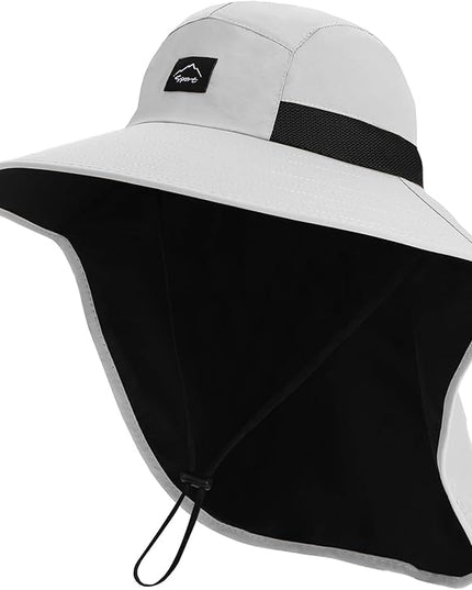 Rosoz Outdoor Sun Hat for Men Women, UPF50+ Protection Safari Cap Wide Brim Mesh Fishing Hat with Neck Flap Beach Garden