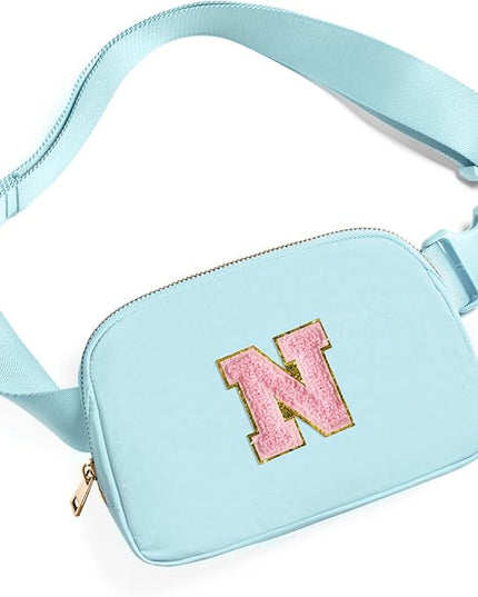 Gitus Gifts for 7 8 9 10 11 Year Old Girls Belt Bag Fanny Pack Crossbody Bags with Initial Letter Patch Birthday Gifts for Daughter Sister Friends Teen girls (Icing Blue-N)
