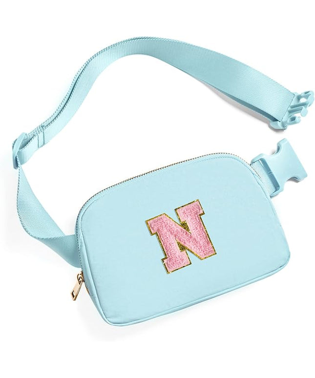 Gitus Gifts for 7 8 9 10 11 Year Old Girls Belt Bag Fanny Pack Crossbody Bags with Initial Letter Patch Birthday Gifts for Daughter Sister Friends Teen girls (Icing Blue-N)