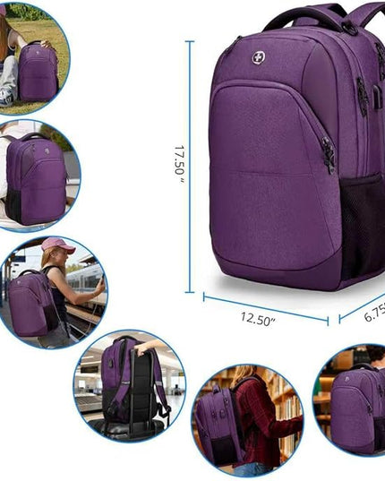 Swissdigital Design Business Laptop Backpack, College Laptops Backpack with USB Charging Port for Men and Women Fits 16 Inch Notebook, Purple | SD1670-51
