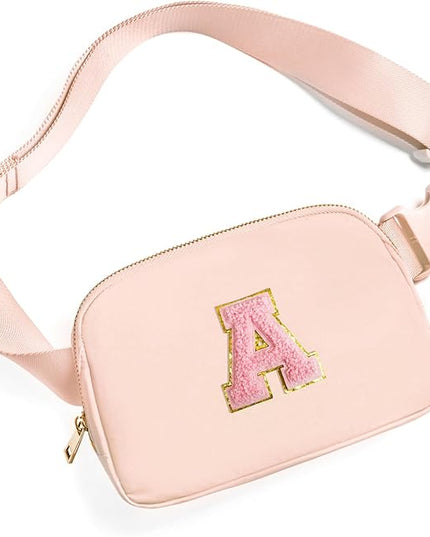 Gitus 6 7 8 9 10 Year Old Girl Gifts Belt Bag Fanny Pack Crossbody Bags with Initial Letter Patch Things for Teen Girls Easter Gifts for Girls Travel Essentials（Coral Pink-A）