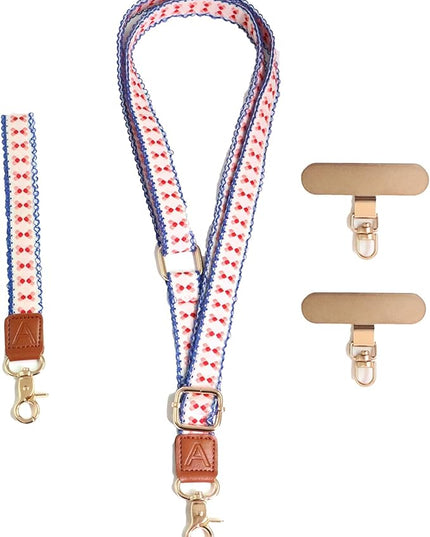 LEMEDE Phone Charm Lanyard, Gold Buckle Adjustable Crossbody and Wrist Strap with 2pcs 360-Degree Rotatable Phone Pad