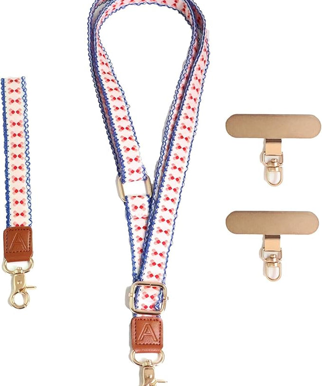LEMEDE Phone Charm Lanyard, Gold Buckle Adjustable Crossbody and Wrist Strap with 2pcs 360-Degree Rotatable Phone Pad