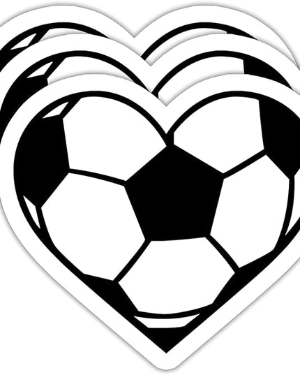 (3PCS) Soccer Heart Stickers – Waterproof Vinyl Decals for Laptop, Water Bottle, Notebook, Phone, Gift for Soccer Players, Teams, Fans, Sports Stickers – 3" x 3"