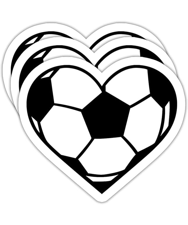 (3PCS) Soccer Heart Stickers – Waterproof Vinyl Decals for Laptop, Water Bottle, Notebook, Phone, Gift for Soccer Players, Teams, Fans, Sports Stickers – 3" x 3"