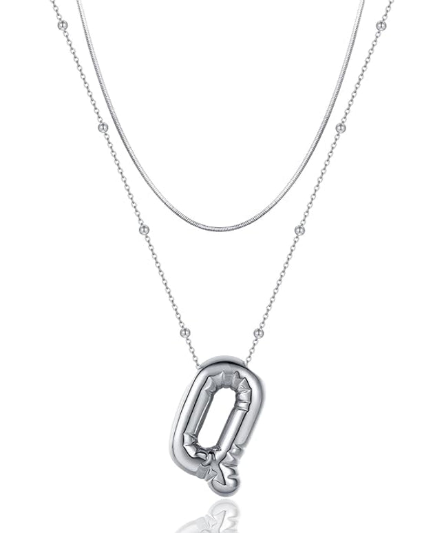 LUCA SMITH Initial Necklaces for Women, Dainty Balloon Bubble Letter, Name Letter Alphabet Pendant Layered Choker Chain Jewelry Gift