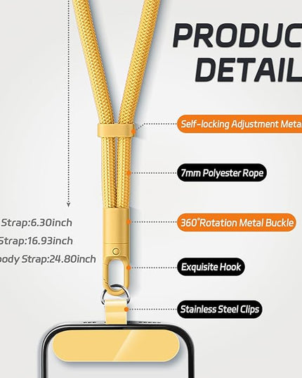 2 Pack Phone Lanyard,2×Phone crossbody strap,4×Tether Tabs,Universal Cell Phone Multifuctional Patch Polyester Lanyards,Cell Phone Lanyards for Women and Men(blue+yellow)