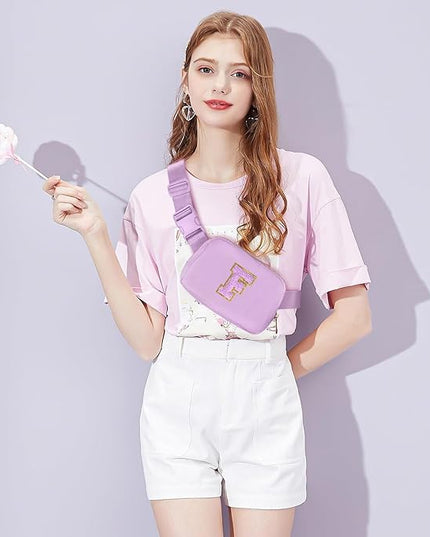 Gitus Gifts for 8 9 10 11 12 Year Old Girls Belt Bag Fanny Pack Crossbody Bags with Initial Letter Patch Cute Stuff Birthday Gifts for Teen Girls Women Personalized Trend Stuff (Lavender-F)