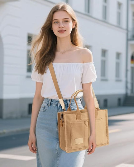 Canvas Tote Bag for Women Crossbody Work Purse with Pockets Top Handle Handbag Satchel Bags for Travel Nurse Teacher