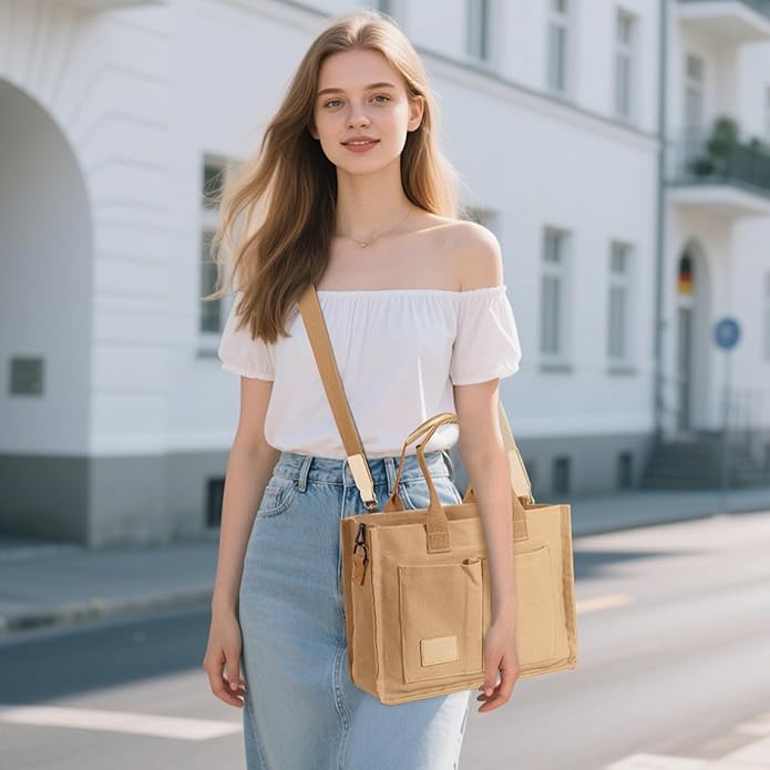 Canvas Tote Bag for Women Crossbody Work Purse with Pockets Top Handle Handbag Satchel Bags for Travel Nurse Teacher
