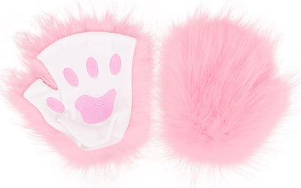HAOAN Wolf Paw Gloves Faux Fur Cat Fingerless Mittens Winter Warm Cosplay Halloween Fancy Party Costume Accessories