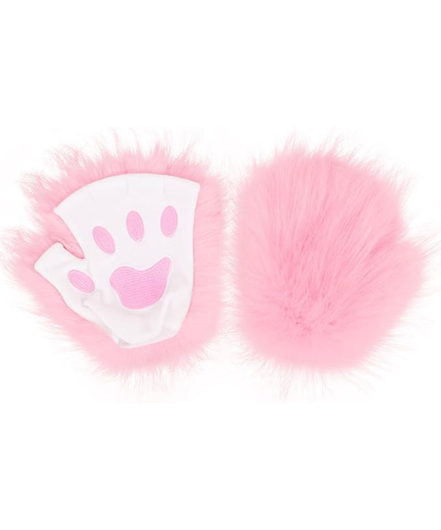 HAOAN Wolf Paw Gloves Faux Fur Cat Fingerless Mittens Winter Warm Cosplay Halloween Fancy Party Costume Accessories