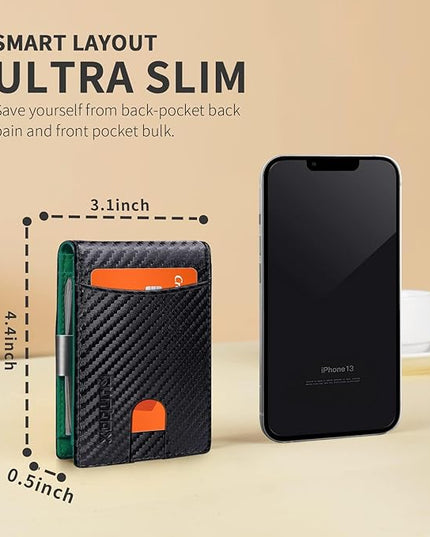 RUNBOX Slim Money Clip Wallets for Men RFID Blocking 11 Card Holder Minimalist Small Leather Bifold Men's Front Pocket Wallet Gift Box