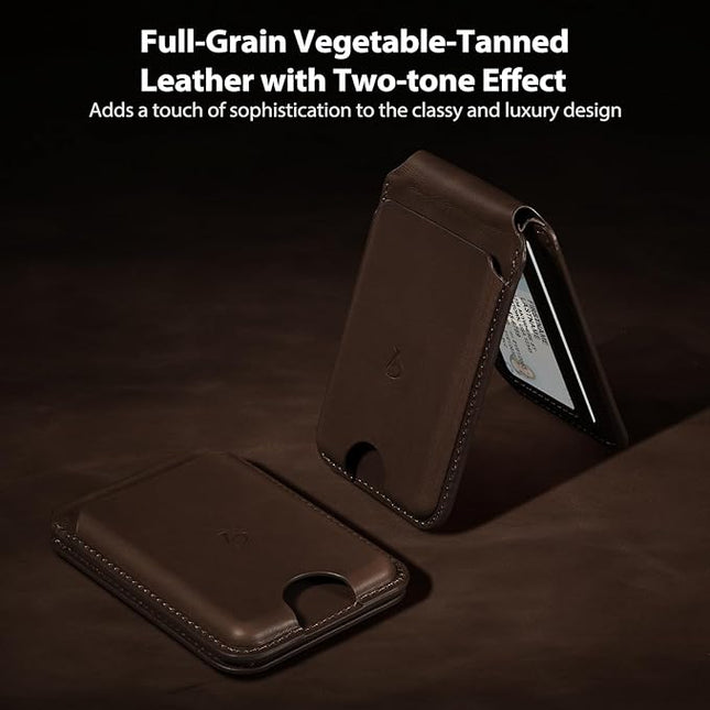 Belemay Strong Magnetic Wallet for MagSafe with Adjustable Stand, Full-Grain Leather Card Holder, Up to 5 Cards, RFID Blocking, Slim for iPhone 17/16/15/14/13/12 Series Men & Women - Bourbon Brown