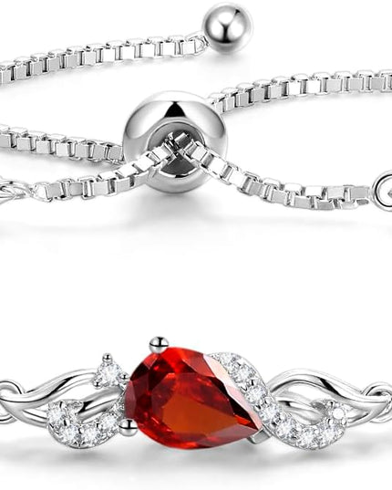 FANCIME Birthstone Teardrop Tennis Bracelet for Women, Sterling Silver 9x7mm main Gemstone Bolo Adjustable Chain Bracelet Fine Jewelry Birthday Gifts for Women Mom Wife Her