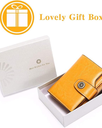 FALAN MULE Genuine Leather Small Wallet for Women, RFID Blocking, Compact Size, Yellow