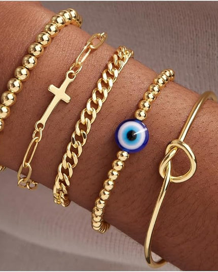 Gold Bracelets Set for Women Stack, Dainty Thick Bracelets Stack for Women Trendy, Simple Thin Gold Plated Cuff Stackable Bracelets With Beaded Cuban Paperclip Snake Rope Bangle Hand Chain Jewelry Gifts for Women Non Tainish