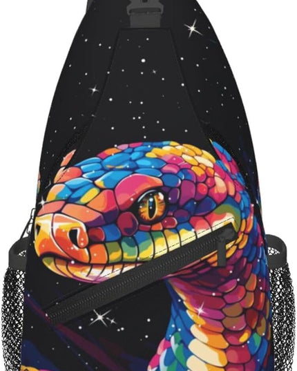Animal Face Sling Bag Crossbody Bags Chest Bag Backpack for Travel Running and Hiking for Men Women Colorful Snake