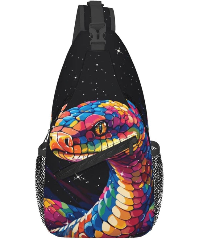 Animal Face Sling Bag Crossbody Bags Chest Bag Backpack for Travel Running and Hiking for Men Women Colorful Snake