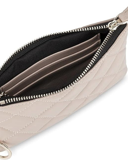 DORIS&JACKY Soft Lambskin Leather Coin Purse Small Quilted RFID Blocking Top Zipper Wallet With Key Chain