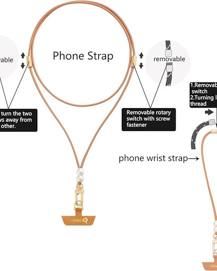 Leather cell phone lanyard Detachable Phone Chain Strap 2-in-1 Phone Charm with