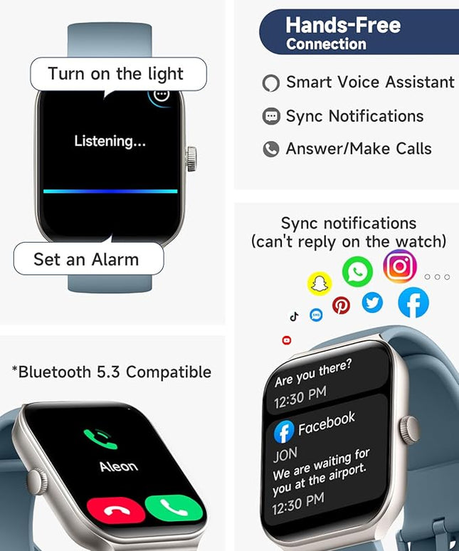 TOOBUR Smart Watch for Men Women Alexa Built-in, 1.95" Fitness Tracker with Answer/Make Calls, IP68 Waterproof/Heart Rate/Sleep Tracker/100 Sports, Fitness Watch Compatible iOS Android