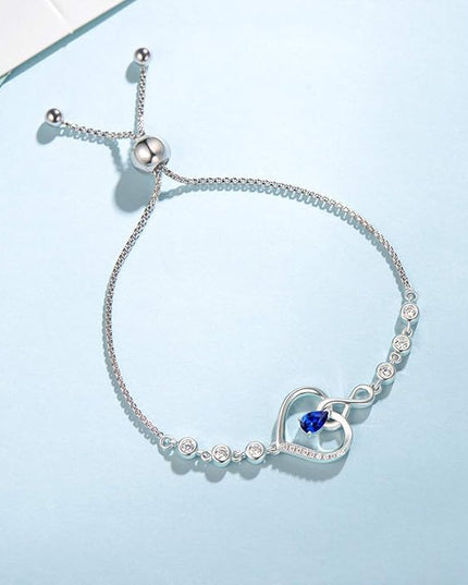 AGVANA Valentines Day Gifts Heart Birthstone Bracelets for Women Sterling Silver Genuine or Created Gemstone Tennis Bracelet Infinity Love Jewelry Anniversary Birthday Gifts for Wife Mom Women
