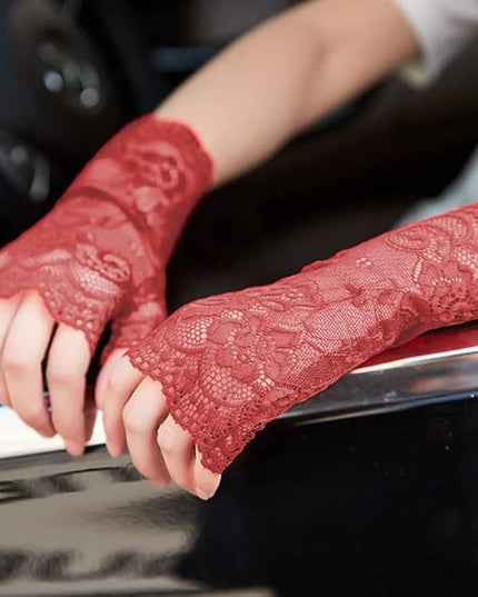 Women's Short Lace Gloves Fingerless for Driving Wedding Wrist Length Bridal Prom Gloves