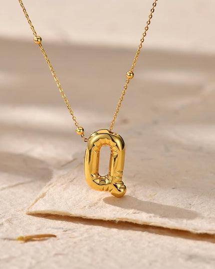 LUCA SMITH Initial Necklaces for Women, Dainty Balloon Bubble Letter, Name Letter Alphabet Pendant Layered Choker Chain Jewelry Gift