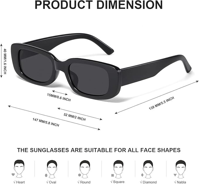 JASPIN Rectangle Sunglasses for Women Men Trendy Y2k Retro 90s Sun Glasses UV Protection Cool Square Frame