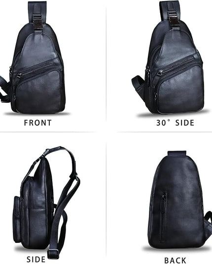 Genuine Leather Sling Bag Crossbody Purse Handmade Hiking Daypack Motorcycle Bag Retro Shoulder Backpack Vintage Chest Bag (Darkgrey)