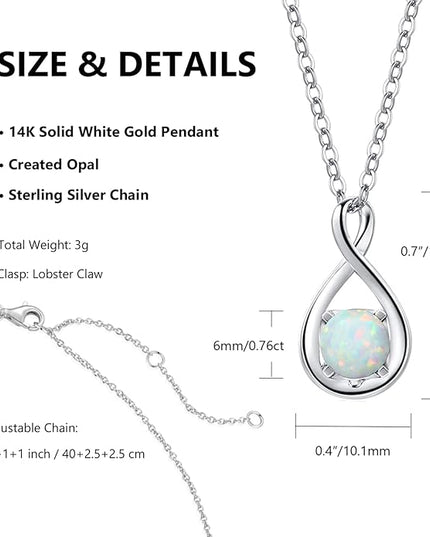 FANCIME 14K Solid Gold Birthstone Pendant with Sterling Silver Chain Infinity Gemstone Necklace Fine Jewelry Anniversary Birthday Christmas Gifts for Women Wife Her